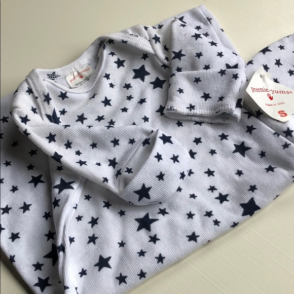 Preemie-yums | White Navy Star Gown & Hat | NB - Picture 5 of 9